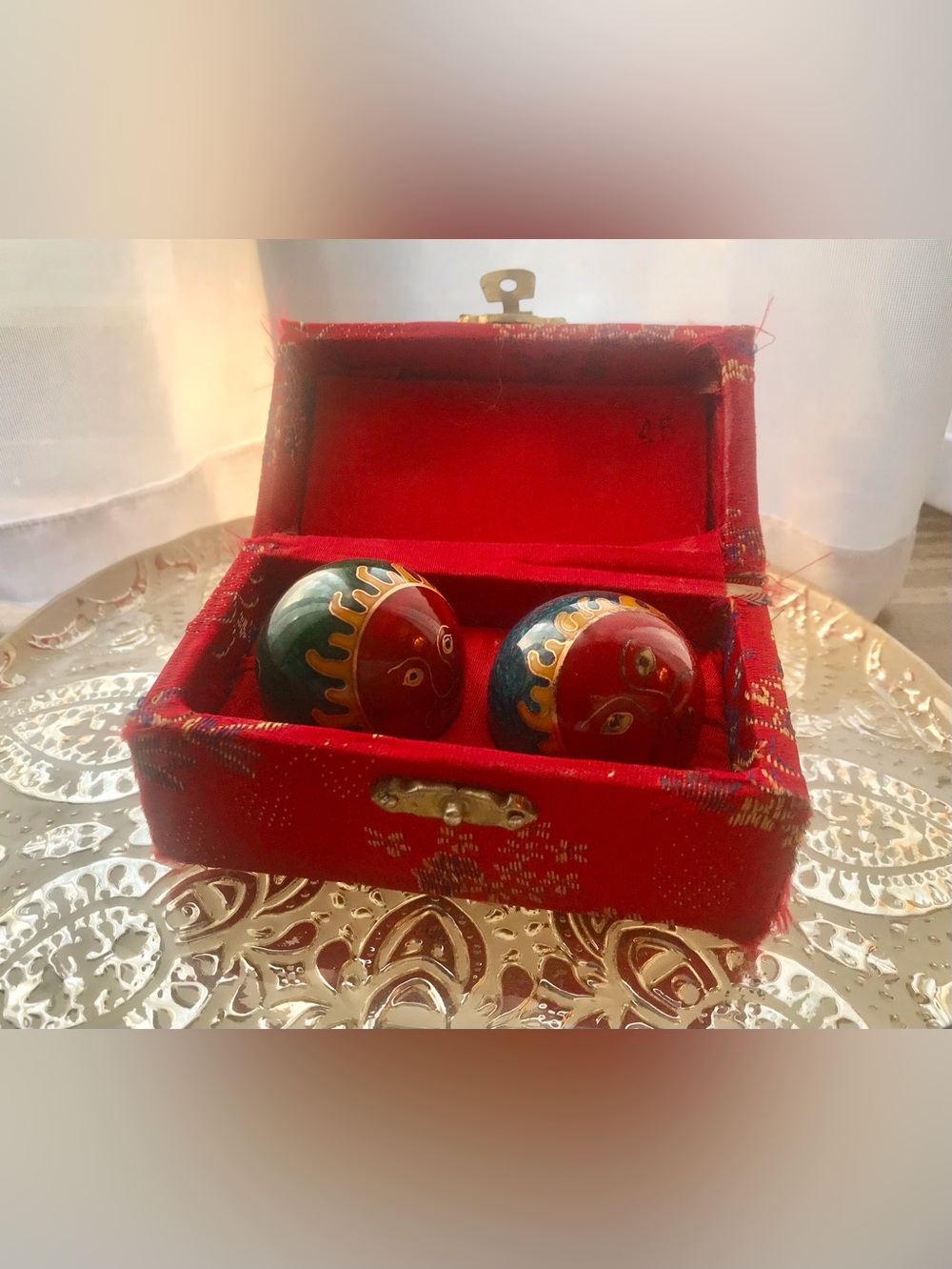90s Vintage Chinese Baoding Peaceful Chiming Balls Meditation Sound Ball Boxed